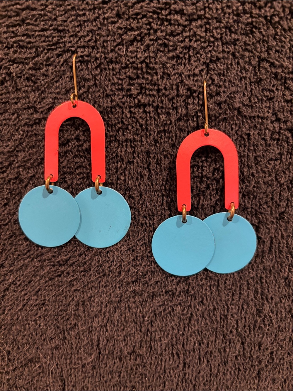 Salmon & Blue Geometric Dangle Earrings